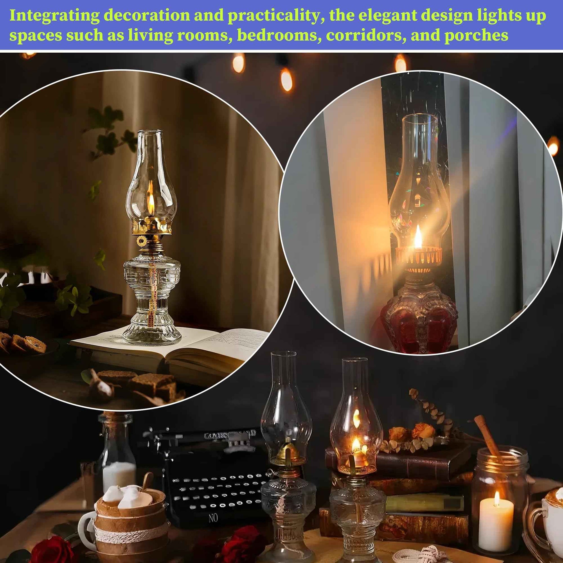 Oil Lamp Chimney Replacement – 2 1/8 Inch Base x 6.5 Inch Height Clear Glass Globe for Vintage Kerosene Lamps, Hurricane Lamp Shade & Parts（2 Pack）