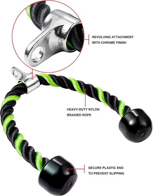 Deluxe Tricep Rope - Non-Slip Cable Attachment for Effective Gym Workouts | 27 & 36 Inch Length