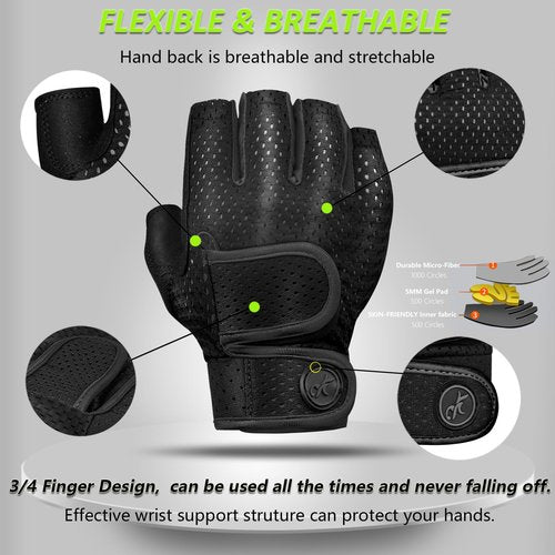 MOREOK Workout Gloves Padded Weight Lifting Gloves for Men/Women, [5MM Gel] Fingerless Grip Gym Gloves Fitness Gloves for Exercise, Weightlifting, Cycling, Pull ups, Rowing, and Climbing Black-S