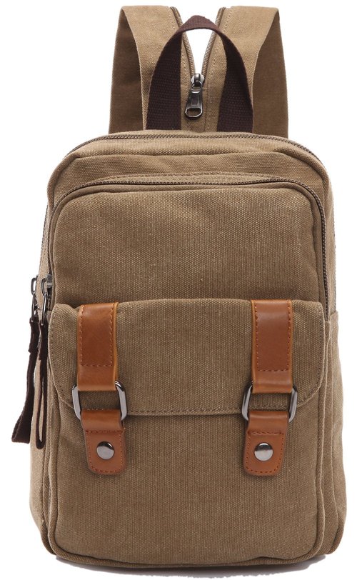 Arbag Small Cute Backpack Vintage Casual Canvas Shoulder Bag Daypack (Khaki)