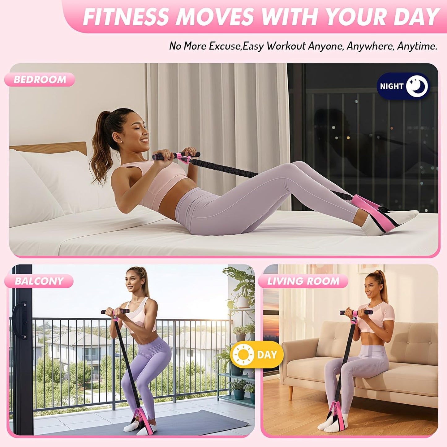 Pedal Resistance Band with Handle - Upgraded 55LBS Exercise Bands for Core, Abs, Legs & Glutes