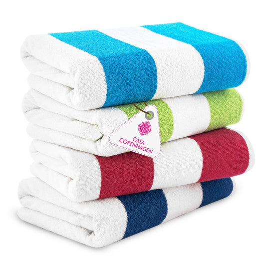CASA COPENHAGEN Cabana Towel 4Pcs Multicolour Designer Stripe Beach Towels Gift Set, 30"x60" Oversized 100% Cotton Pool Bath Towel for Beach Gift Set (Perfect Summer Gift Set for Women & Men)