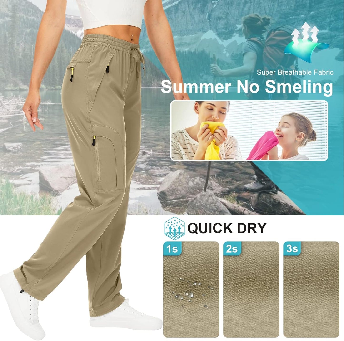 Skiennix Women's Hiking Pants - Quick Dry, Lightweight, UPF 50 | Travel & Golf Cargo with Zipper Pockets