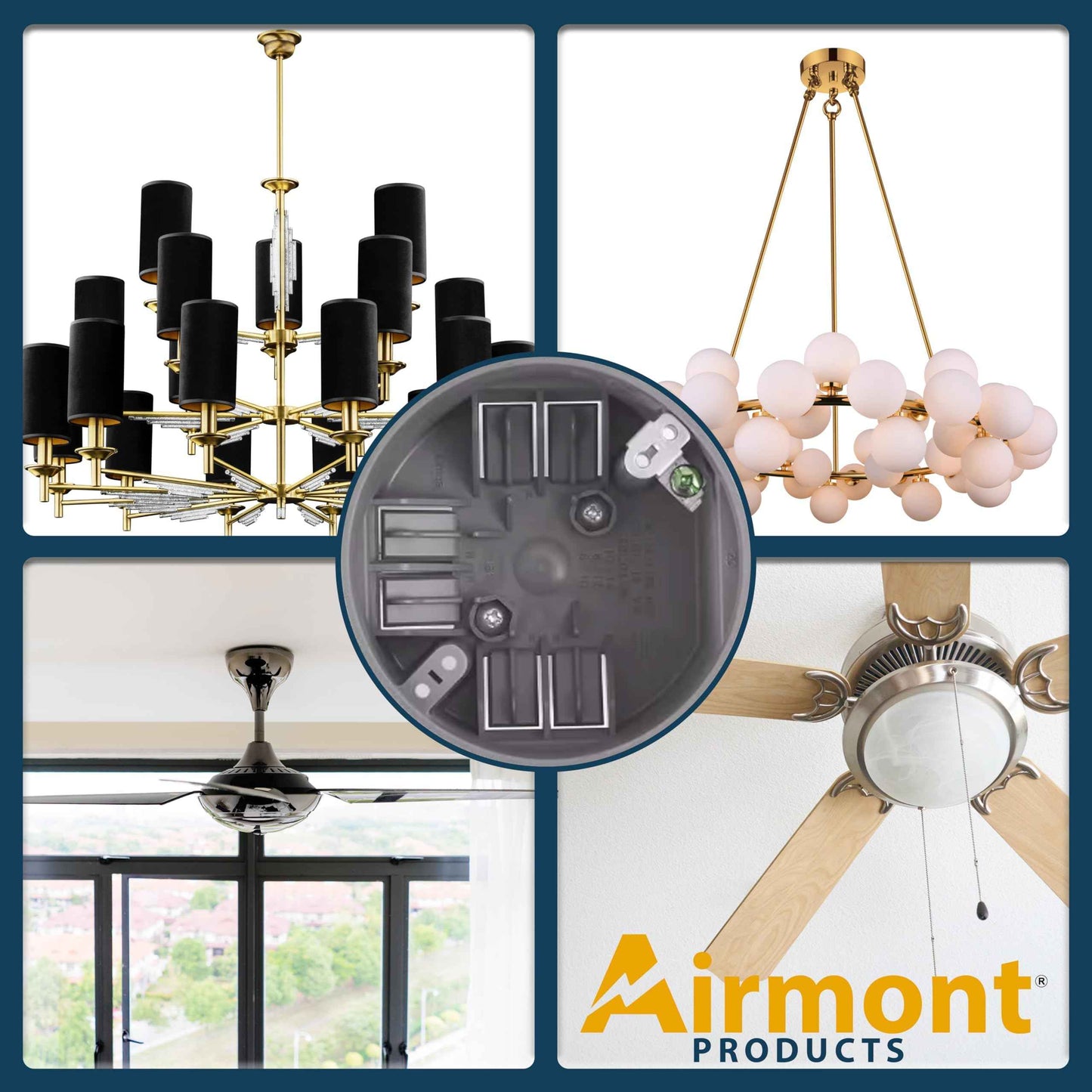 Round PVC Electrical Box with Adjustable Bar, for New Work, Bar Adjusts from 16 to 24 Inches, Grey Fixture Box, 20 Cubic Inch Capacity, Supports Up to 50 lbs., for Non-Metallic Sheathed Cable