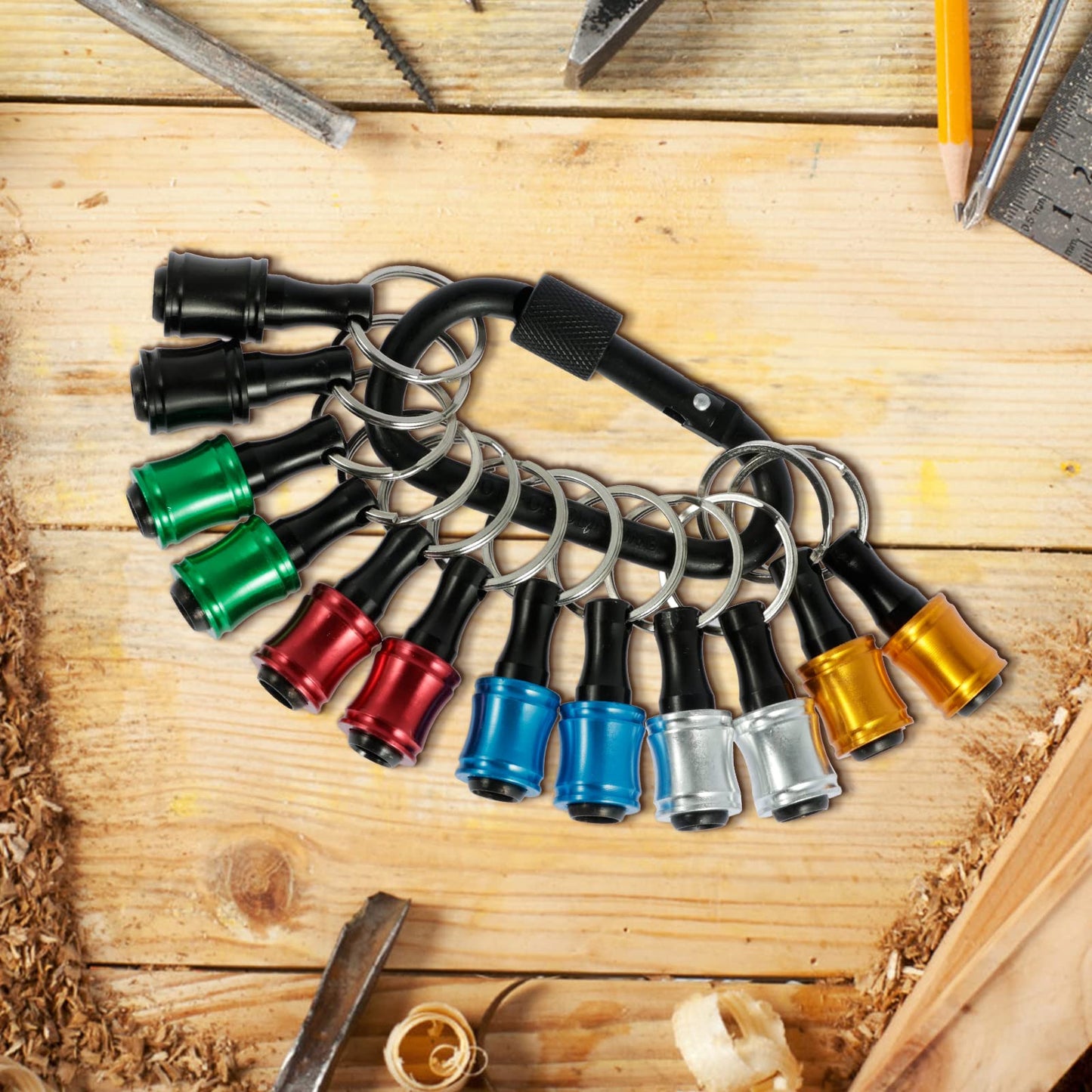 12pc Portable Bit holder Key chain, 1/4 inch Hex Shank Screwdriver Bit Clip for Impact Driver Drill Bit Keychain Extension Bar Quick Release, Easy Change Screwdriver Bit Holders