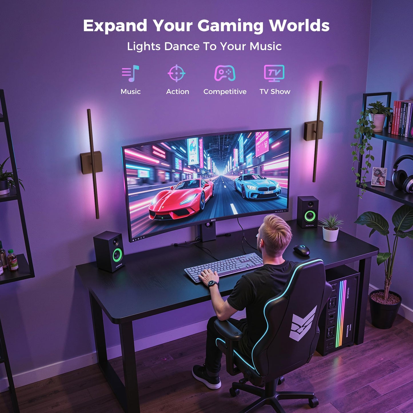 L LOHAS LED Battery Operated Wall Sconces Set of 2, Battery Wall Sconce 10000mAh, Black Rechargeable Sconces 3CCT + RGB, 28.7 Inch Wireless Wall Lights, Sconce Wall Decor for Bedroom, Living Room