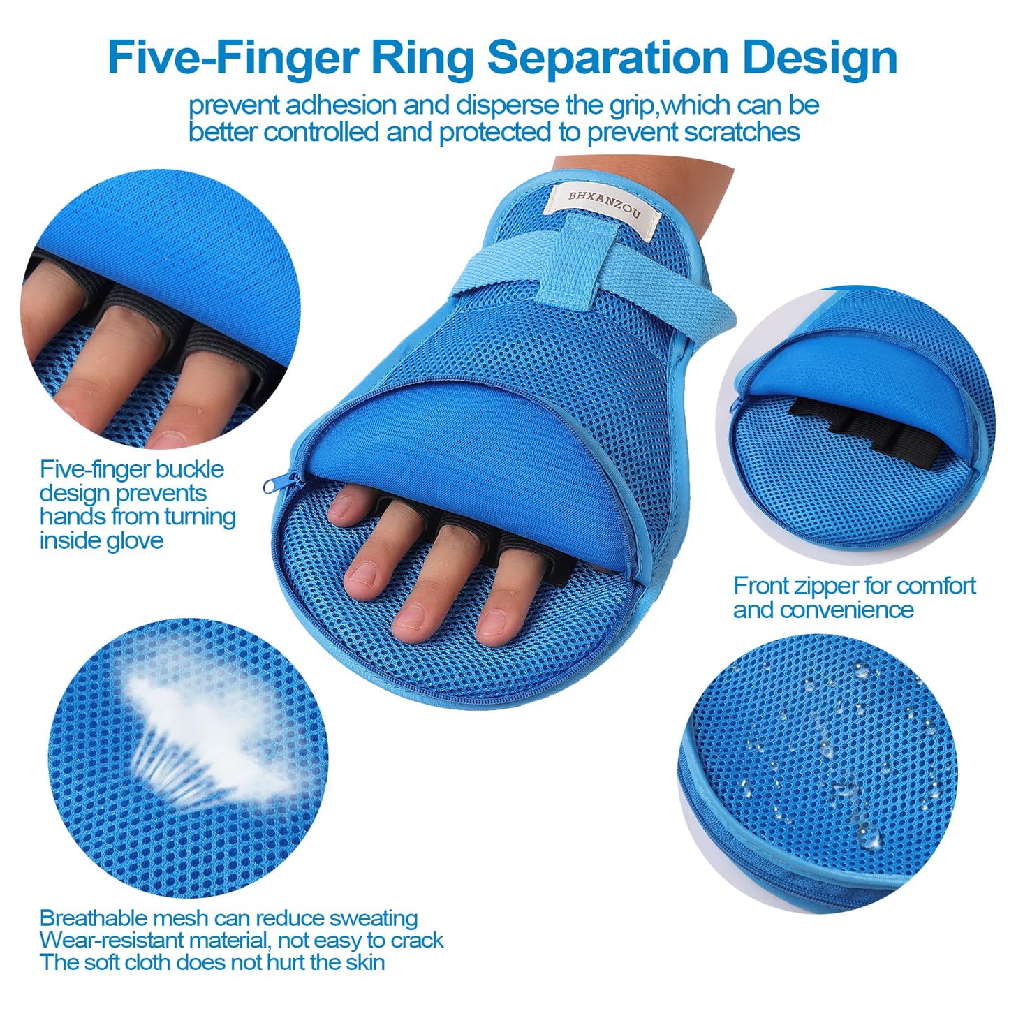 BHXANZOU Dementia Restraint Mitts - Anti-Scratch & Anti-Pull Safety Gloves for Elderly, Washable & Reusable with Finger Separation Design（1 Pair