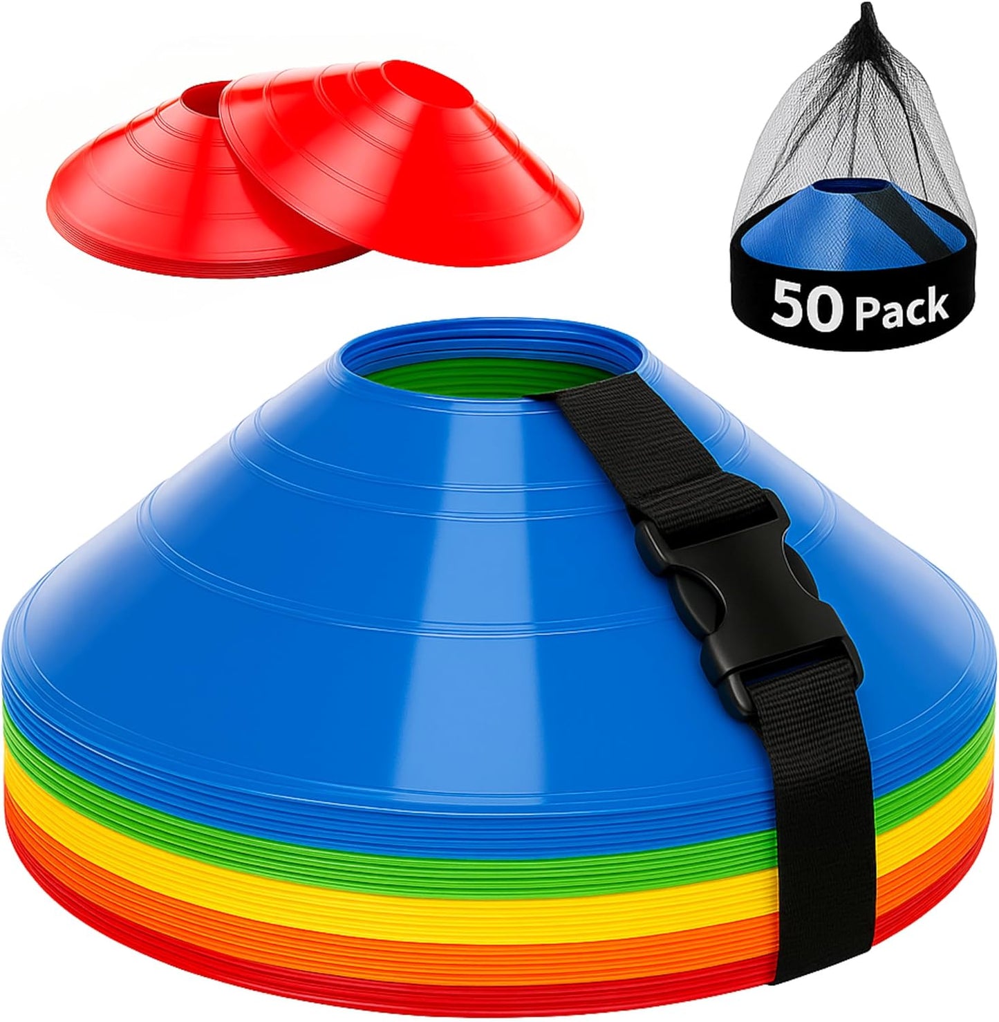 Pro-Grade Soccer Training Cones Set - Durable Agility Cones with Carry Bag & Strap Holder | 75/50/25 Pack for Sports Training