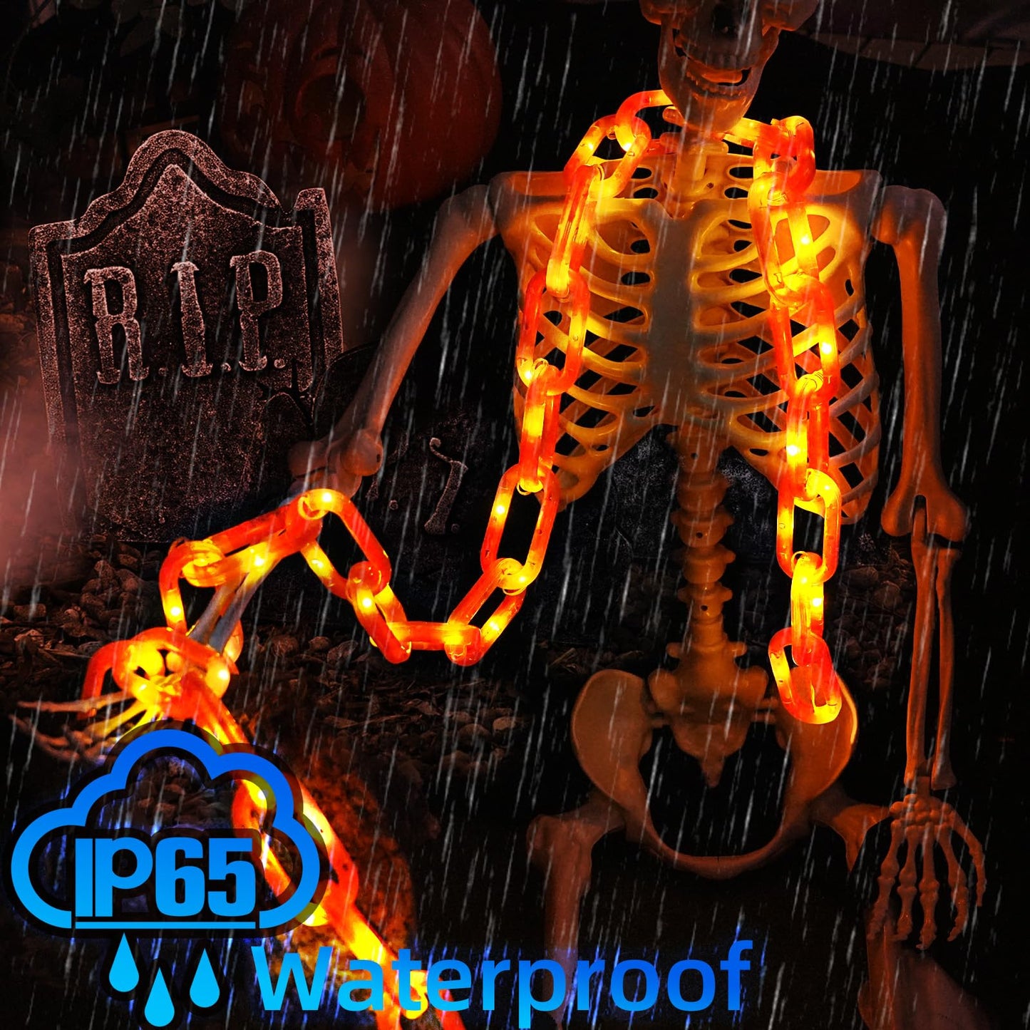 Large & Thicker Halloween Decorations Solar Charging String Lights - 10 Ft 160 LED Plastic Chain String Lights with Waterproof, 8 Lighting Modes and Automatically Lights up at Night ， Off in Daytime