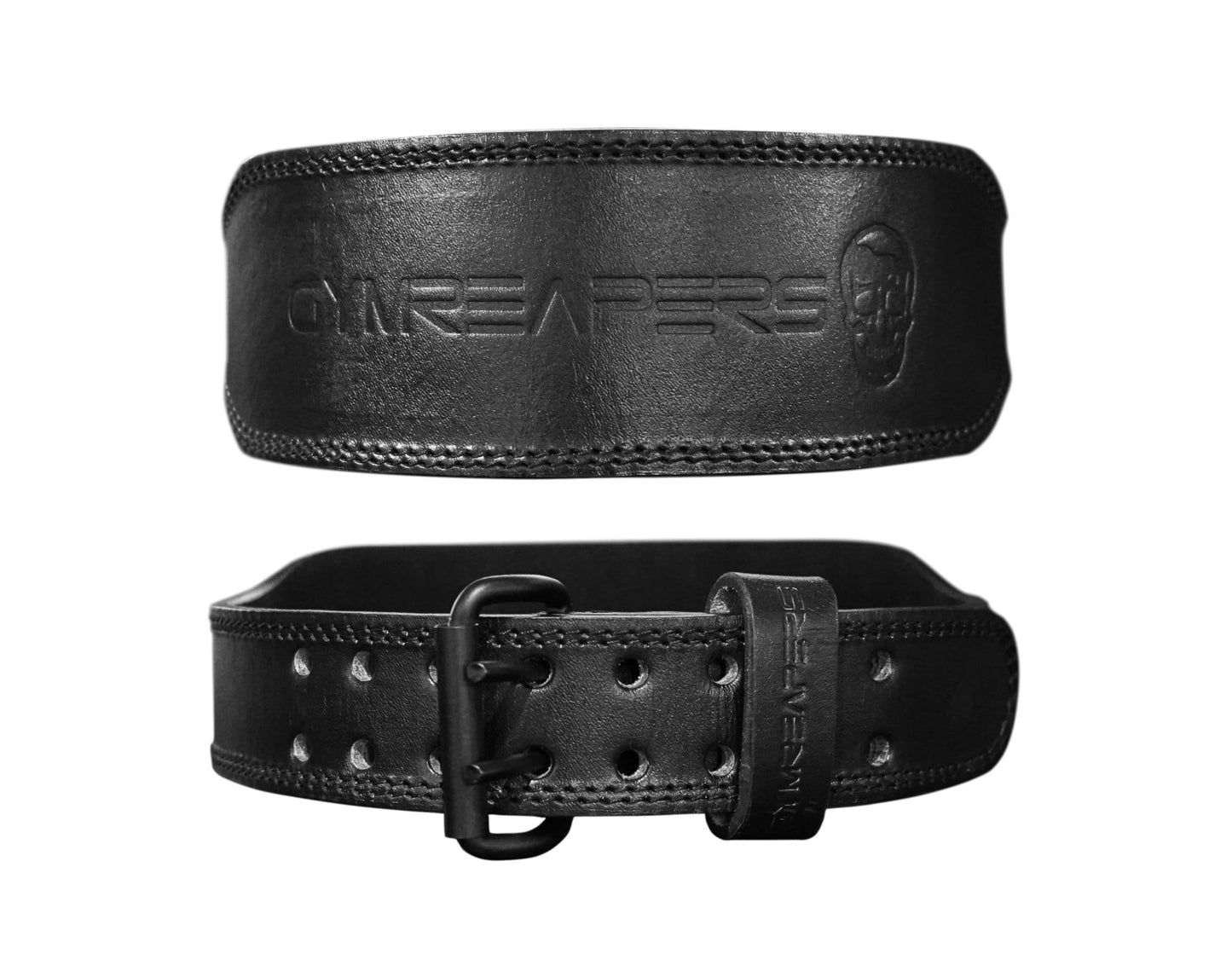Gymreapers Weight Lifting Belt - 7MM Heavy Duty Pro Leather Belt with Adjustable Buckle - Stabilizing Lower Back Support 4 Inches Wide For Weightlifting, Bodybuilding, Cross Training (Black, Medium)