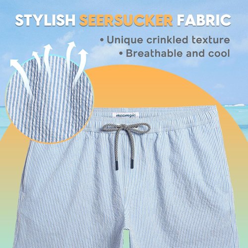 Maamgic Men's Swim Trunks - 5.5 Inch Seersucker Beach Shorts with Quick-Dry Mesh Liner