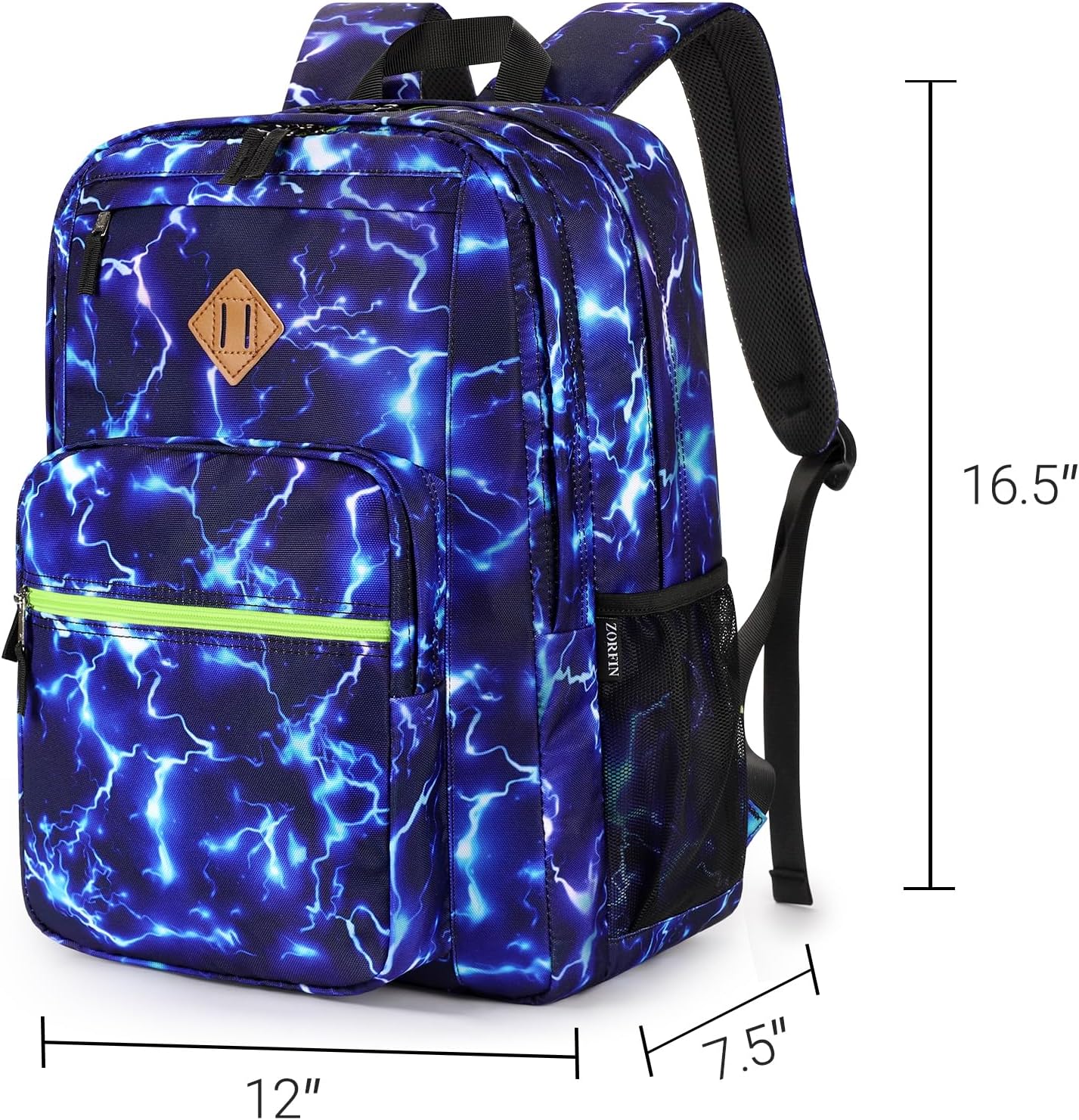 ZORFIN 26L Water Resistant Backpack for College & Travel - Blue Lightning Design