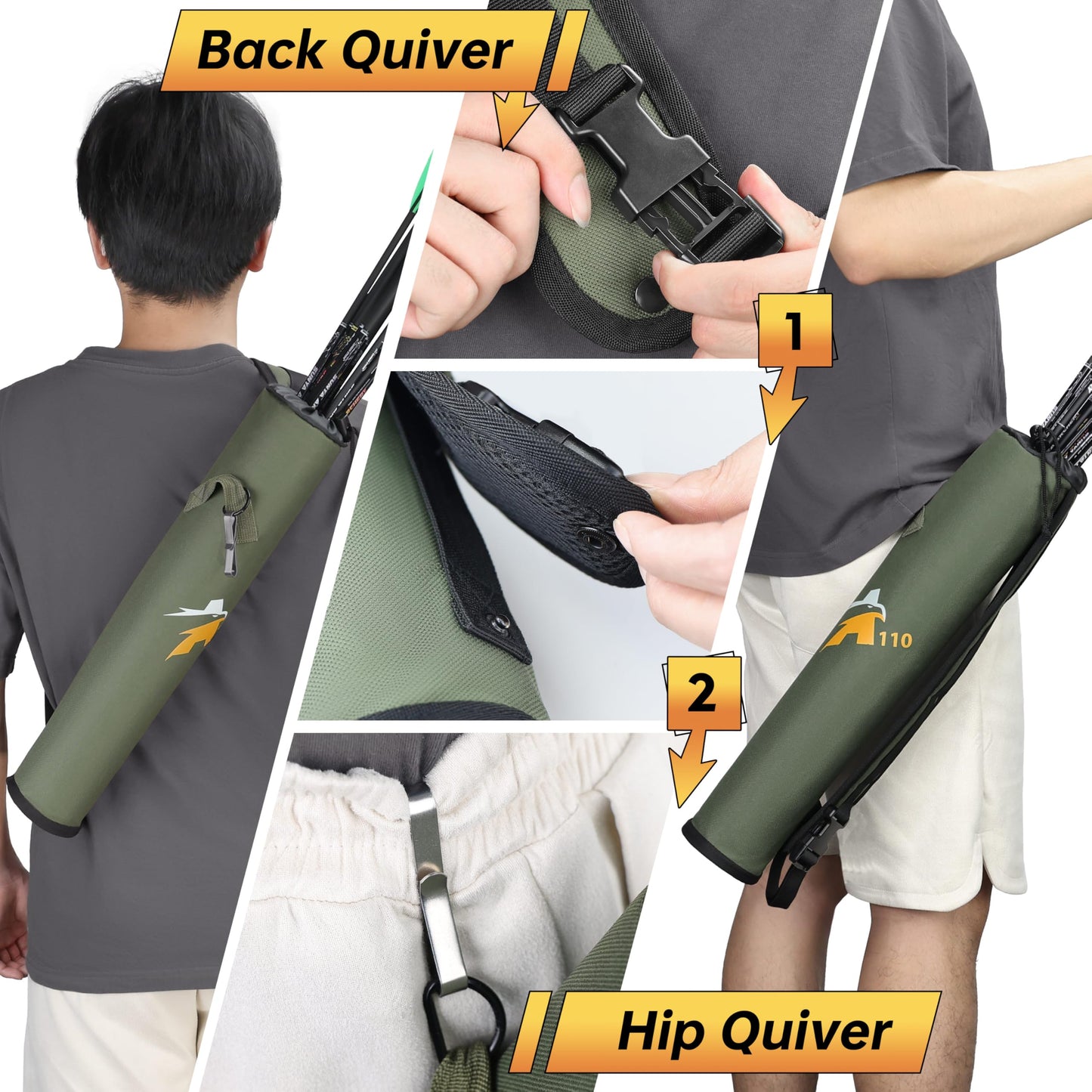 SUNYA Archery Arrow Quiver, Hip and Back Dual Carry Modes, Adjustable Quick-Detach Silent Buckle, Foldable Lightweight 200g, Noise Reduction Drawstring Closure