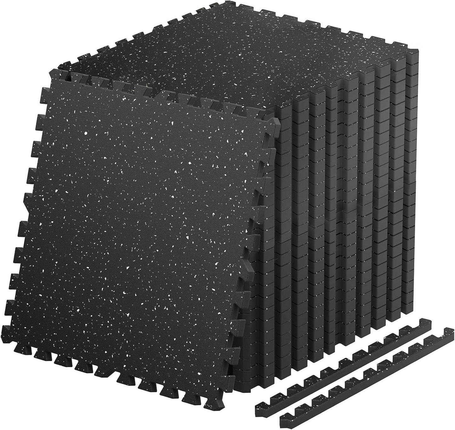 Skiennix Non-Slip Rubber Top Exercise Mats - 24 Pcs, 96 Sq Ft High Density EVA Foam, Black
