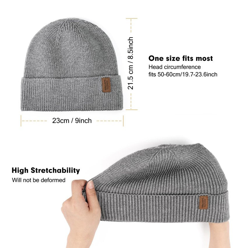 Wmcaps Winter Hats for Men Women, 2 Pack Fleece Lined Beanie Soft Warm Knit Hat Ski Stocking Cap for Cold Weather
