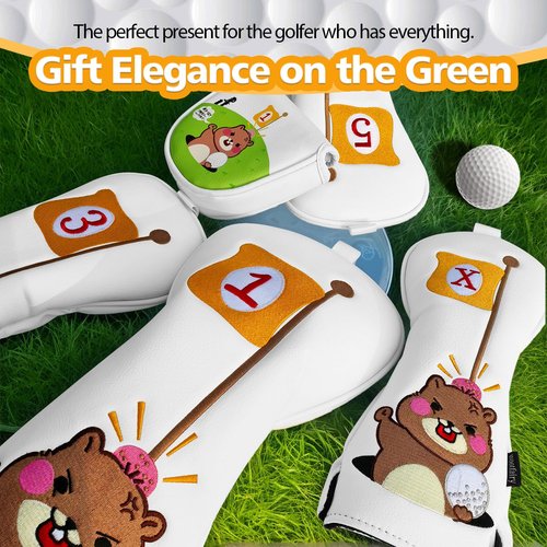 Golf Club Cover for Driver Fairway Wood Hybrid Cover, Wootfairy Waterproof Leather White Golf Club Headcovers Accessories Compatible with Taylormade Odyssey and More Brand (4 pcs-1.3.5.X)
