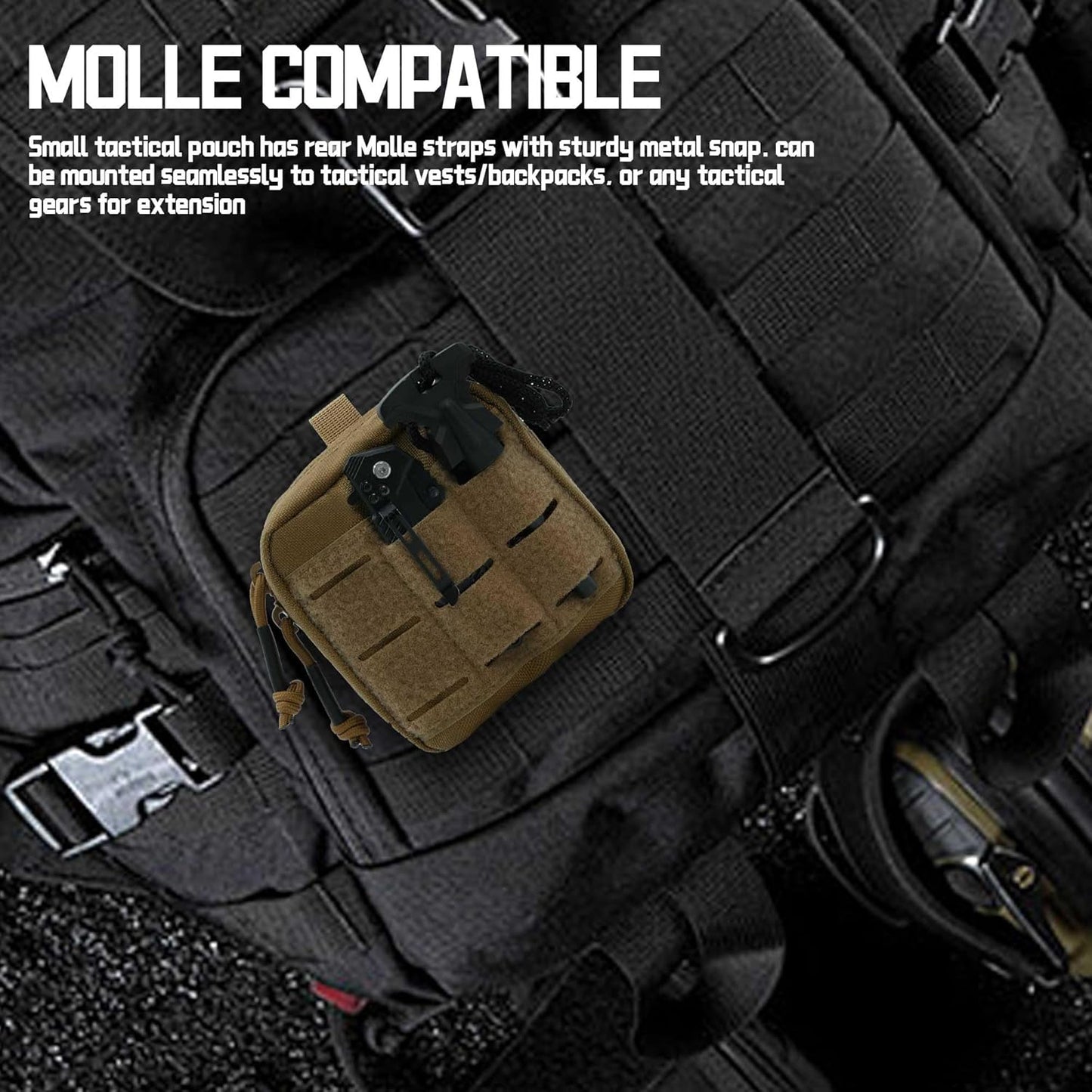 Upgrade Tactical Molle Admin Pouch - Laser Cut Design with Flag, 4x4 Inches, Interior Divider & Vinyl Pocket