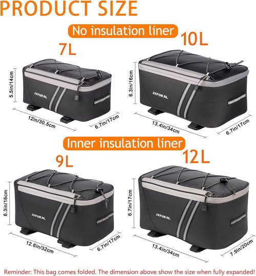 JXFUKAL Waterproof Rear Bike Rack Bag - 7L/9L/10L/12L Capacity | Includes Rain Cover & Reflector