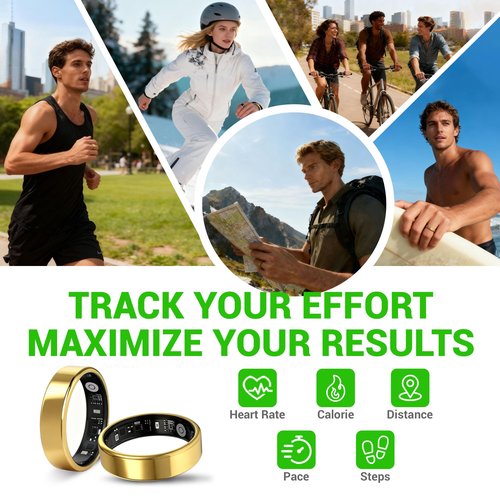 lumthou Smart Ring - Free SpO2 Sleep Tracker | No Subscription | IP68 Waterproof Fitness Tracker | 24/7 Activity Monitor | Step Counter & Tracking | Sleep & Workout Accessory Gold 9