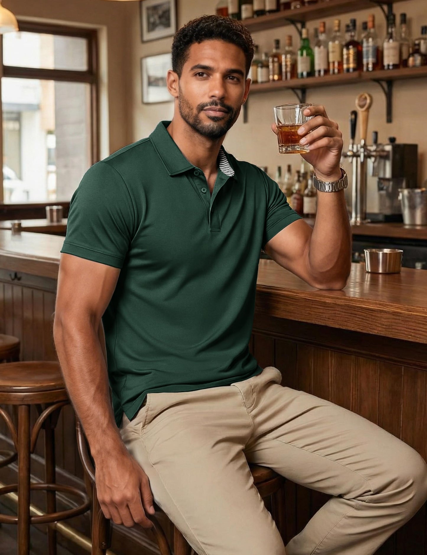 MAGCOMSEN Polo Shirts for Men Short Sleeve Golf Shirts Cooling Shirts Work Polo Shirts Collared Shirt Casual T Shirts Summer Tops Dark Green, L