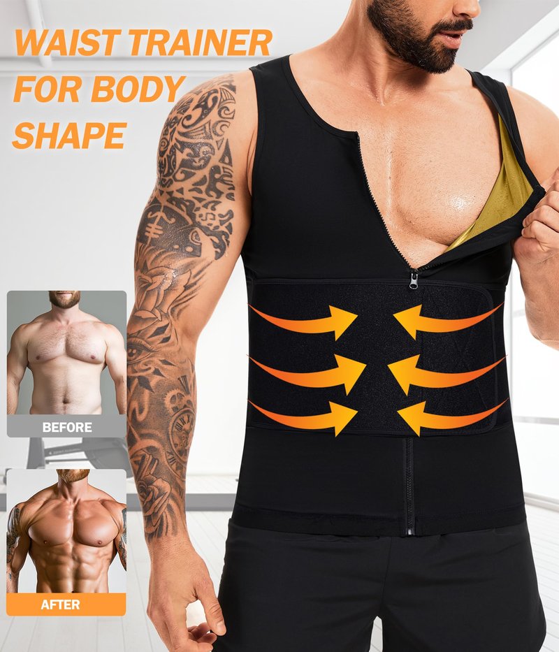 Sauna Vest for Men Waist Trainer Sauna Shirt for Men Zipper Sweat Belt Tank Top for Belly Fat(BG 4XL/5XL)