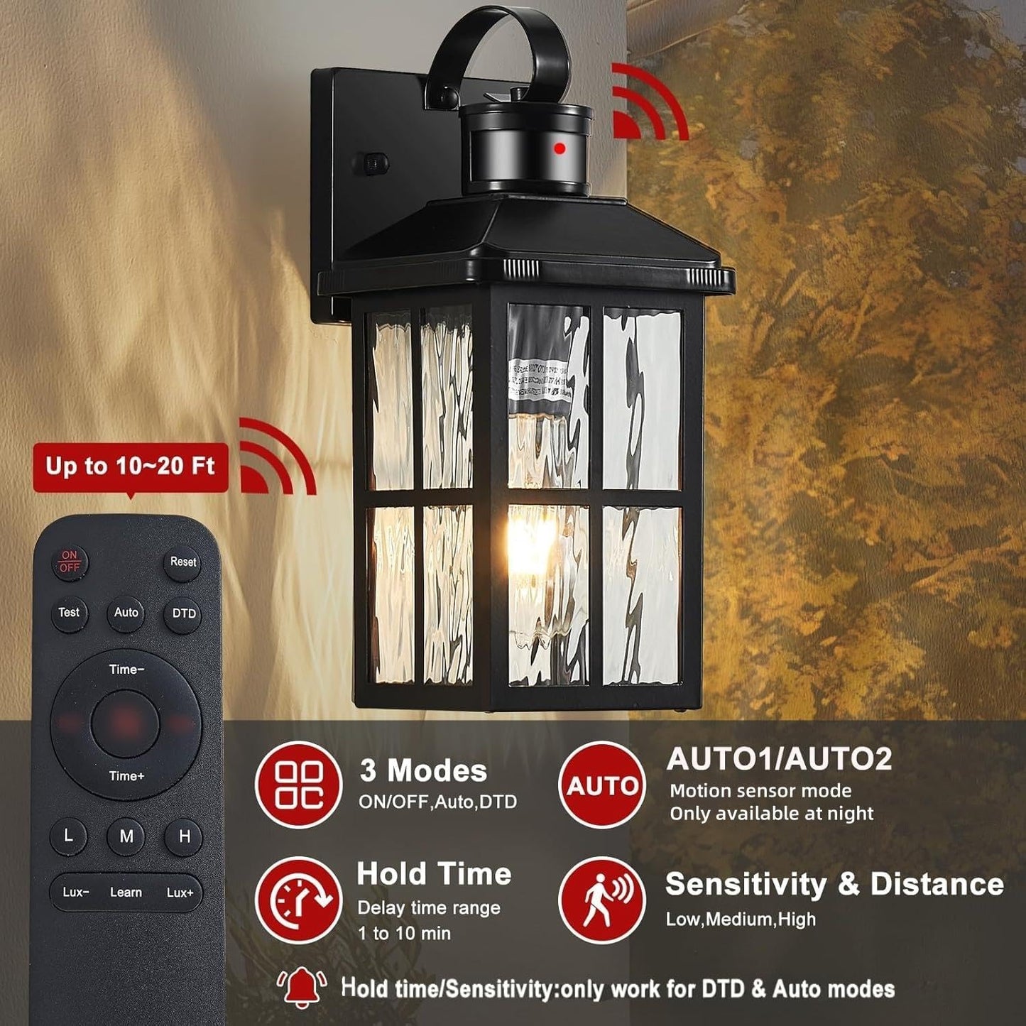 Motion Sensor Outdoor Wall Light - Dusk to Dawn Black Porch Fixture for Garage & Patio