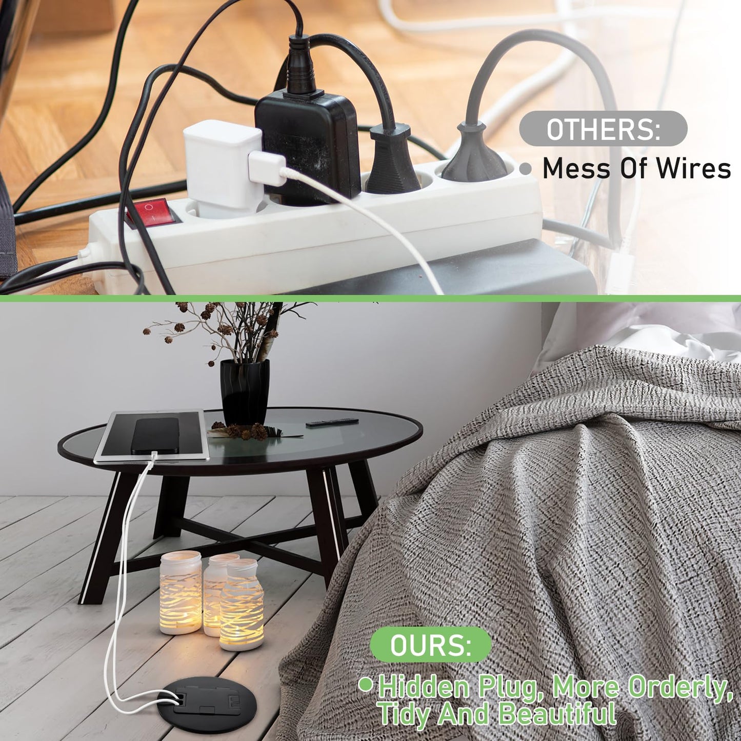 Kanayu 2 Pcs Recessed Floor Outlet with Quick Charge 4.8A USB A+C, 20A Duplex TR Receptacle, Adjustable Waterproof Steel Box, 3.2"x4" 1-Gang, Electrical Outlet Kit for Home Renovation, ETL Listed