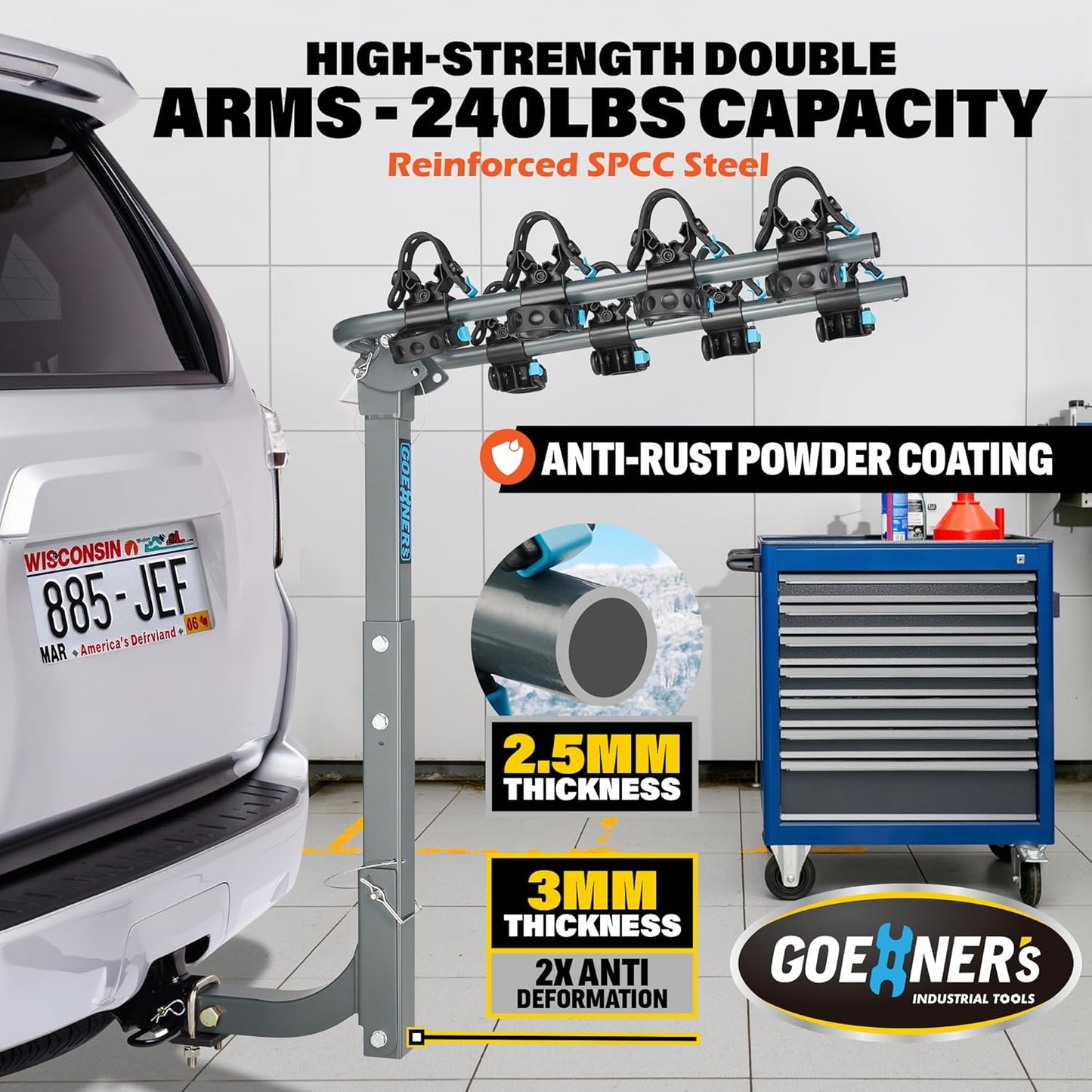 Upgrade 2.0 Hitch Bike Rack - Heavy-Duty Dual Locking, 240LBS Capacity | Secure Hanging Bike Carrier for Car, SUV, Truck & RV with 2” Receiver