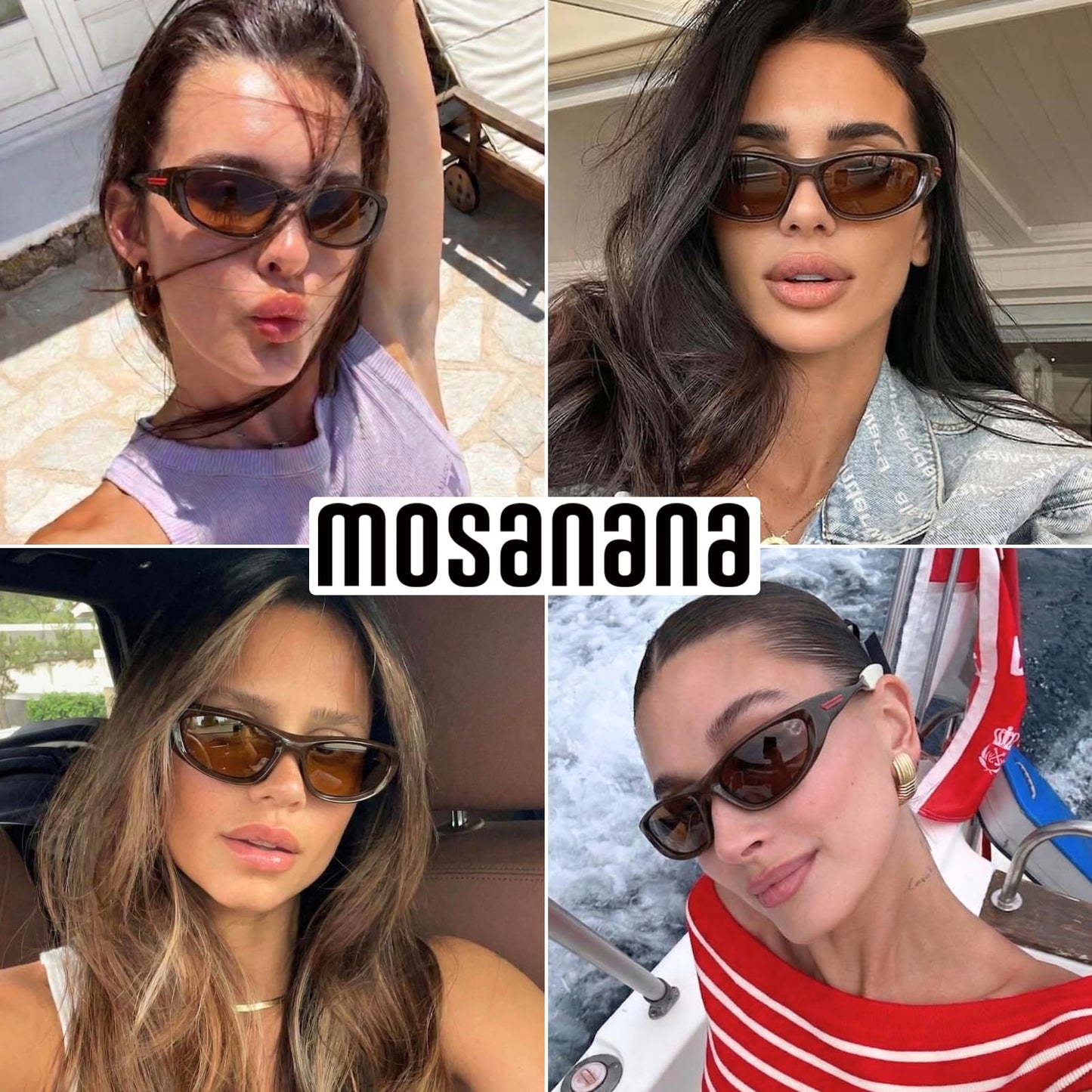 mosanana Y2k Wrap around Sunglasses for Women Men Trendy Cool Cute Funky Fashion Retro Vintage Black Baddie Stylish 90s Aesthetic Shade Sunnies Futuristic Chunky Cyber Ladies Sun Glasses Frame Freak
