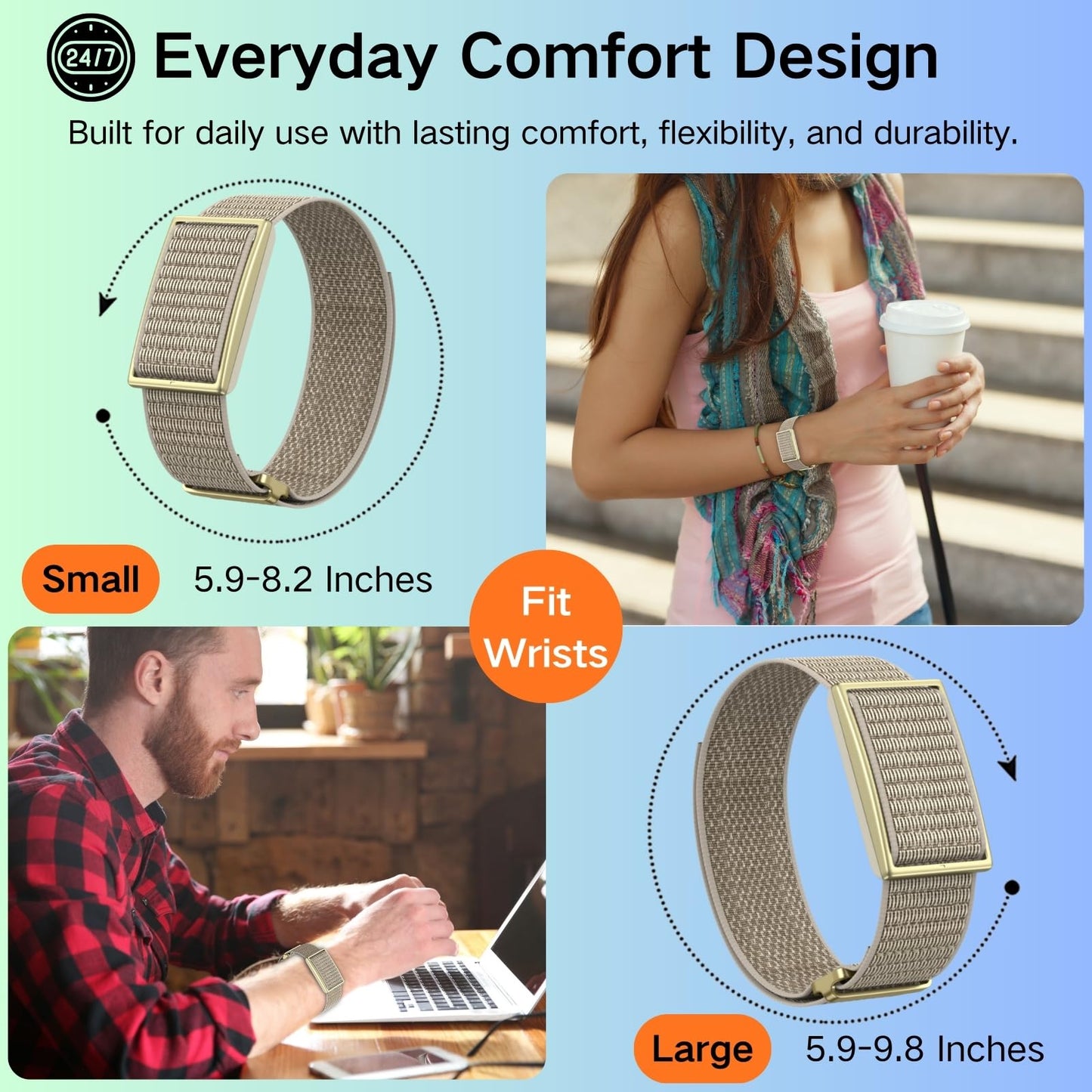 ESeekGo Nylon Bands Compatible for Polar Loop (2025) / Visible Armband 2.0 Straps, Hook & Loop Soft Weave Stretchy Breathable Replacement Sport Wristbands with Buckle, Fitness Bracelets, No Tracker