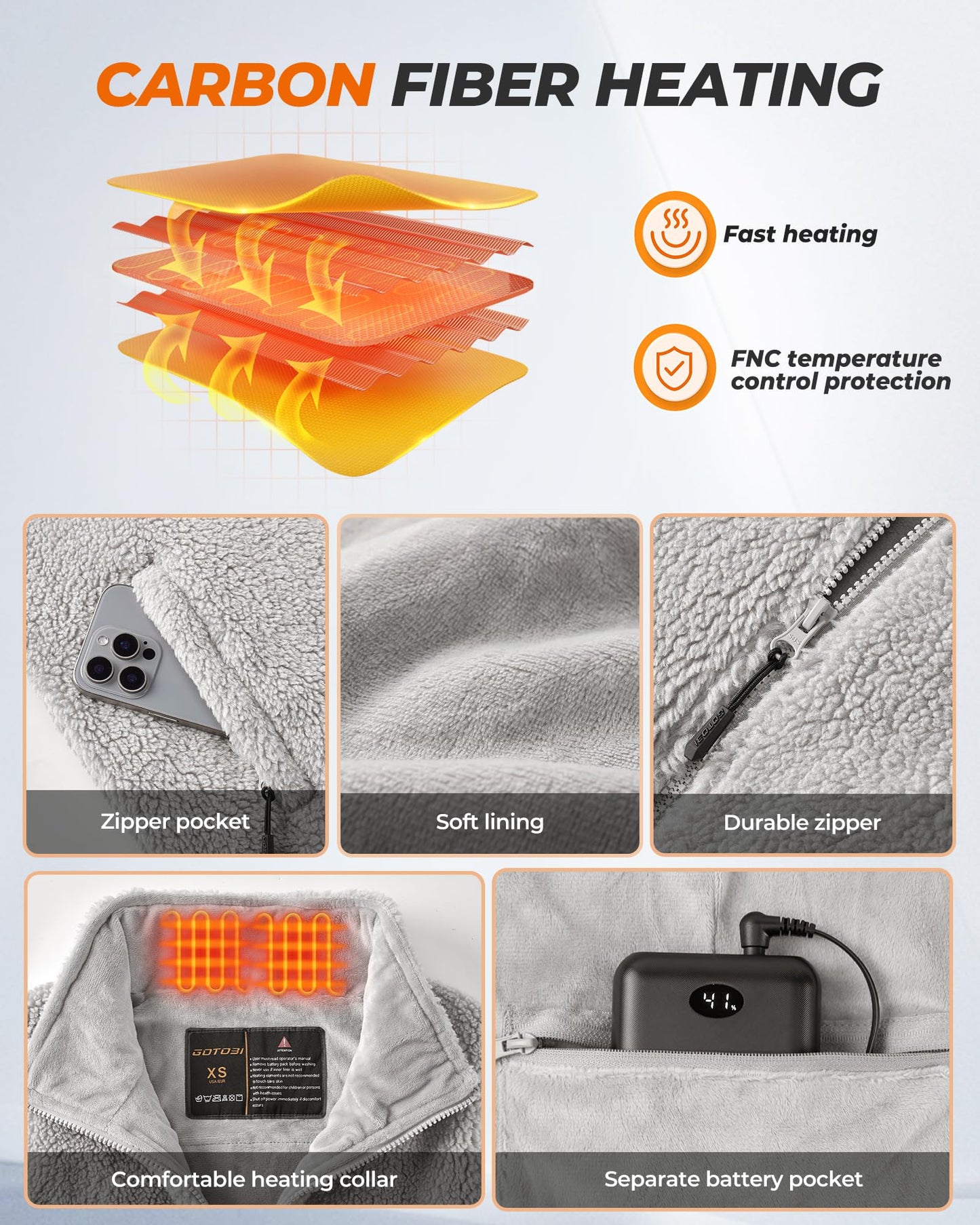 GOTOBI Fuzzy Fleece Heated Vest for Women with 7.4V 16000mAh Battery, Ergonomics Heating System, 9 Zones Women's Heated Vest