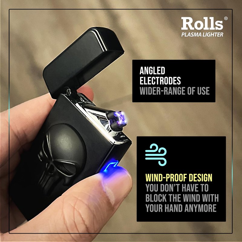 Rolls Electric Lighter - Stocking Stuffers - Gifts for Men - Cool Lighters - Electric Lighters Rechargeable - Mens Gifts - Skull Lighter - Birthday Gifts for Men - (Black Skull)