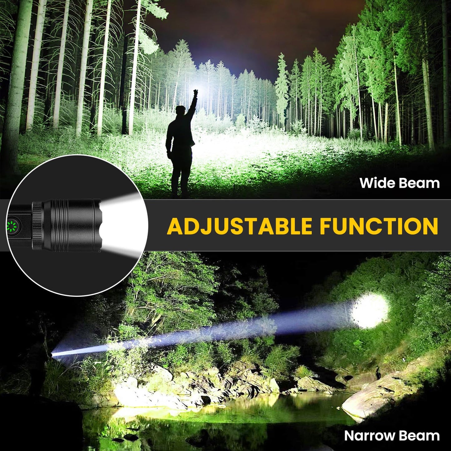 azamine Rechargeable Flashlights High Lumens, 99000LM Super Bright Flash Light with 6 Modes, Adjustable Powerful Handheld LED Flashlight for Home Camping