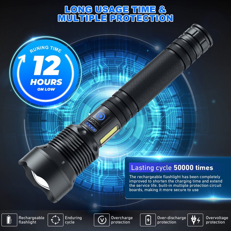 Cinlinso Flashlights High Lumens Rechargeable, 99,000 Lumens Super Bright Led Flashlight, Flash Light with 7 Modes, IPX6 Waterproof, Handheld Powerful Flashlight for Camping, Emergencies (Black)