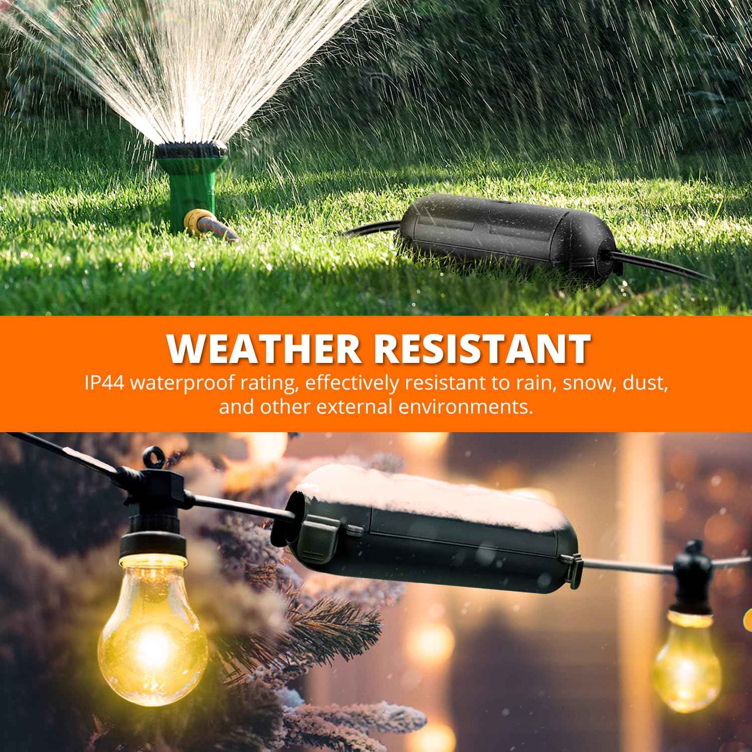 QUOBAS 5 Pack Outdoor Electrical Box, Waterproof Extension Cord Cover，Weatherproof Connection Box with Sealing Gasket for Outlets, Plugs, Christmas Lights & Power Tools, Black