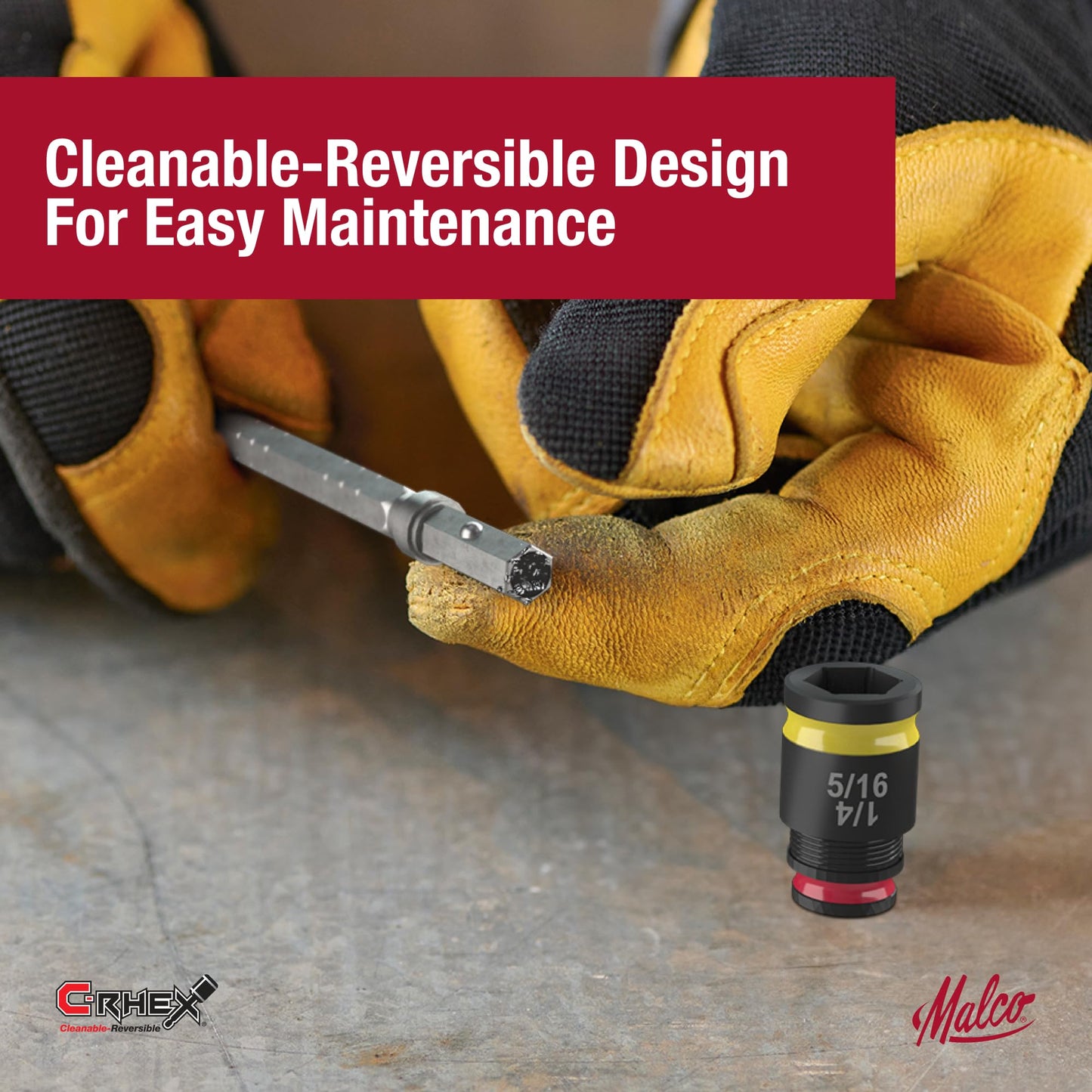 Malco 7-in-1 C-RHEX Flip Bit Socket Set with 3 cleanable, reversible, and stackable, color-coded sockets featuring an ultra-powerful magnet and a #2 Phillips integrated driver head. Impact Rated.