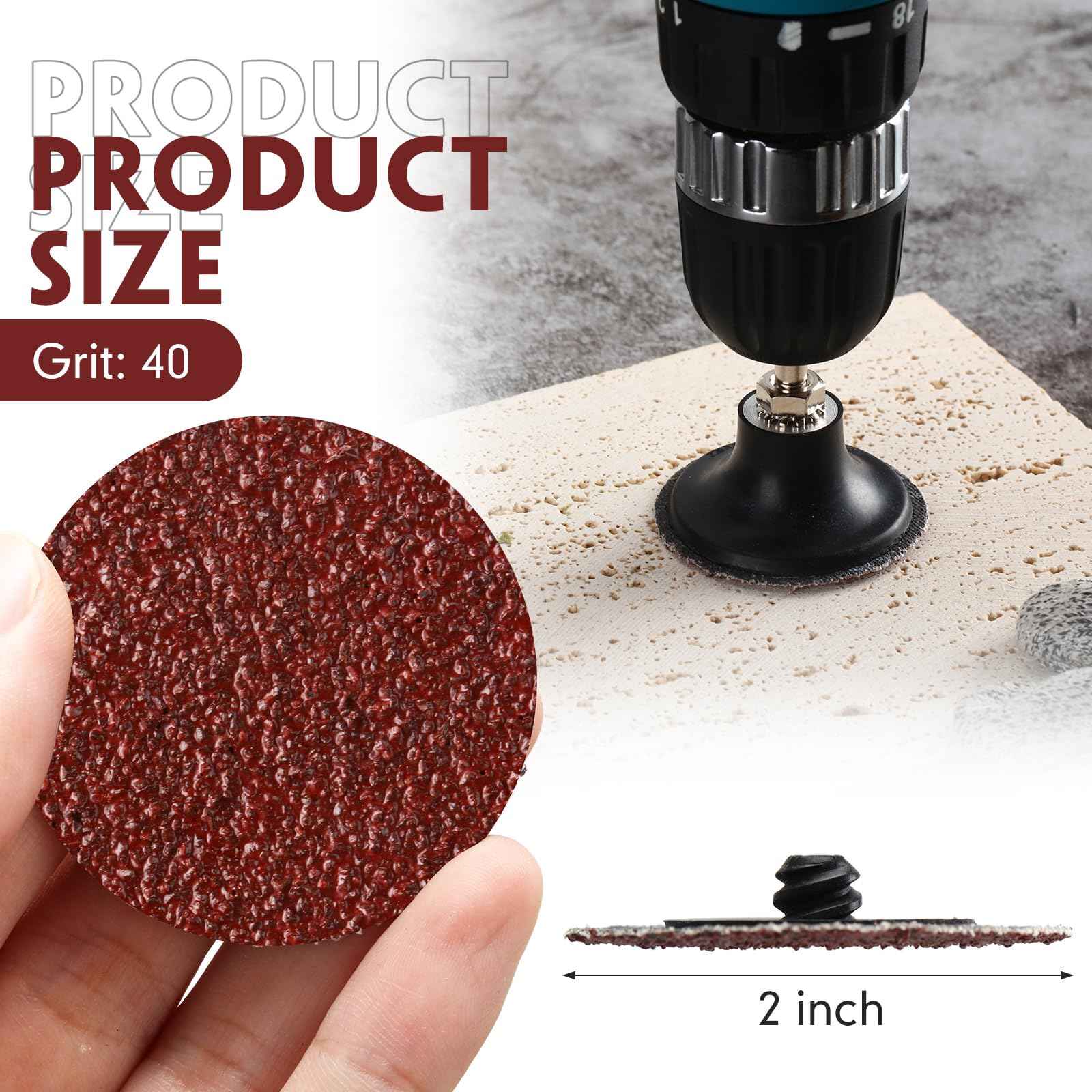 Newwiee 150 Pieces 2 Inch Sanding Discs 40 Grit Roll Lock Die Grinder Sanding Disc for Surface Prep Strip Grind Polish Finish Burr Rust Paint Removal Red