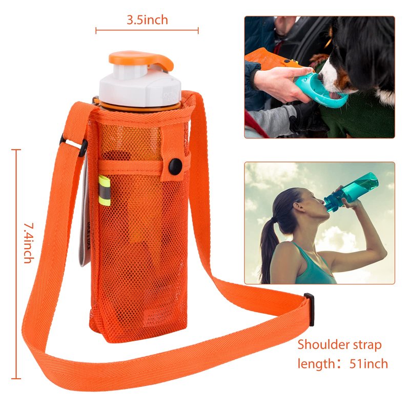 Tainehs Water Bottle Carrier with Adjustable Shoulder Strap - Beach Bag, Dog Sling, Sports Gym Hiking Camping Walking - Black/Pink