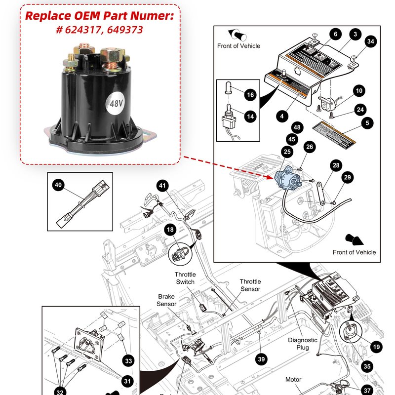 Roykaw Golf Cart Solenoid 48 Volts 150A 4 Terminal for 48-Volts EZGO RXV 2008-up Electric Golf Cart, OEM #649373?624317
