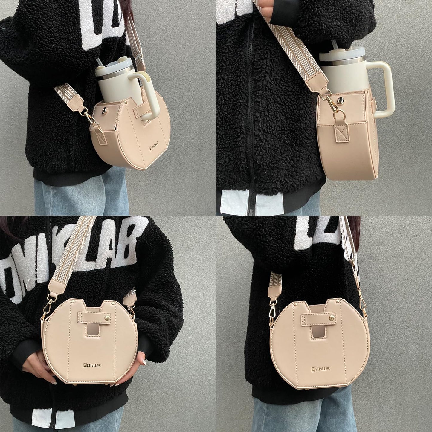 kitylemo Water Cup Purse Bag for Tumbler, Cup Lover Gift for Women, Water Bottle Carrier Bag,Purse with Cup Holder, Round Purse