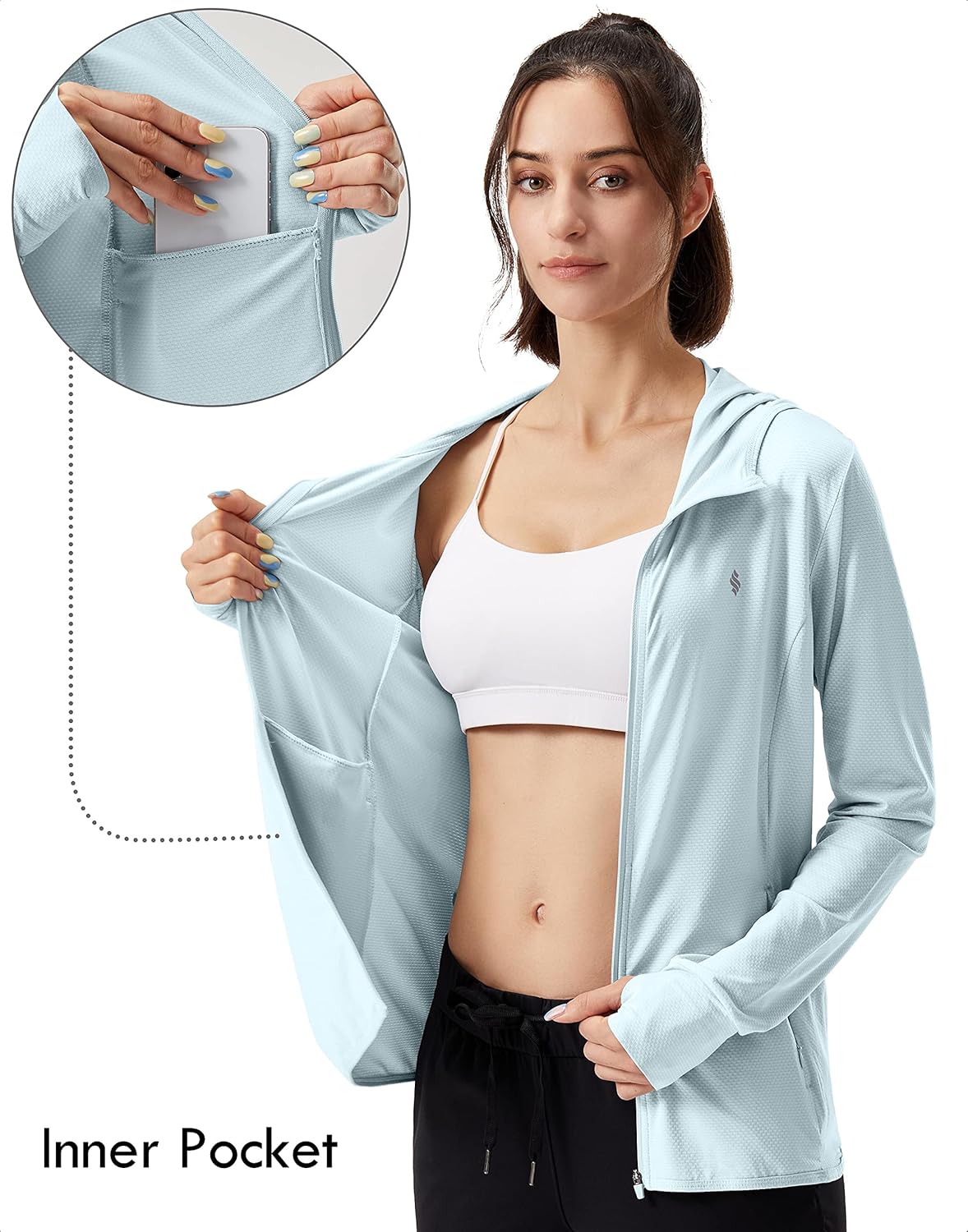 Soothfeel Women's Lightweight UPF 50+ Sun Protection Hoodie Jacket - Long Sleeve with Pocket for Outdoor Activities