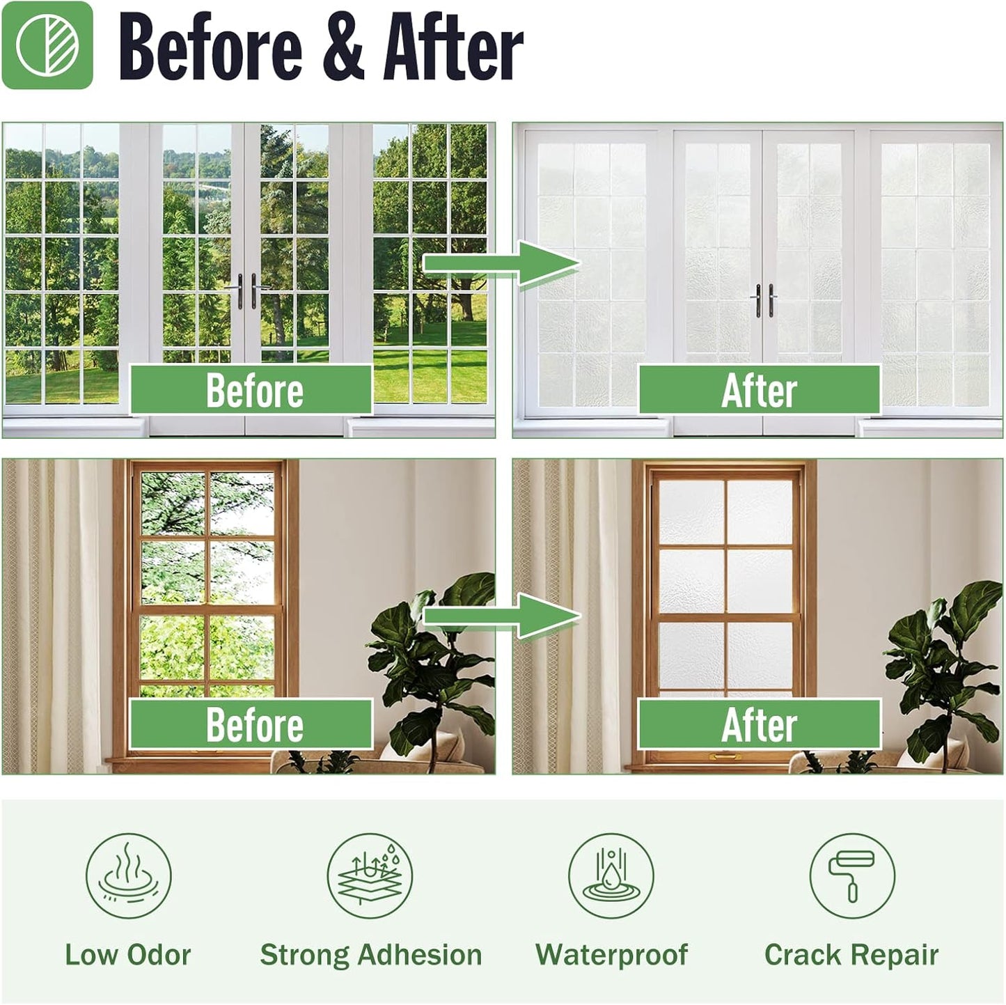 Frosted Glass Window Privacy Paint - 32oz Waterproof & UV Resistant Spray for Bathroom, Kitchen, Sliding Doors