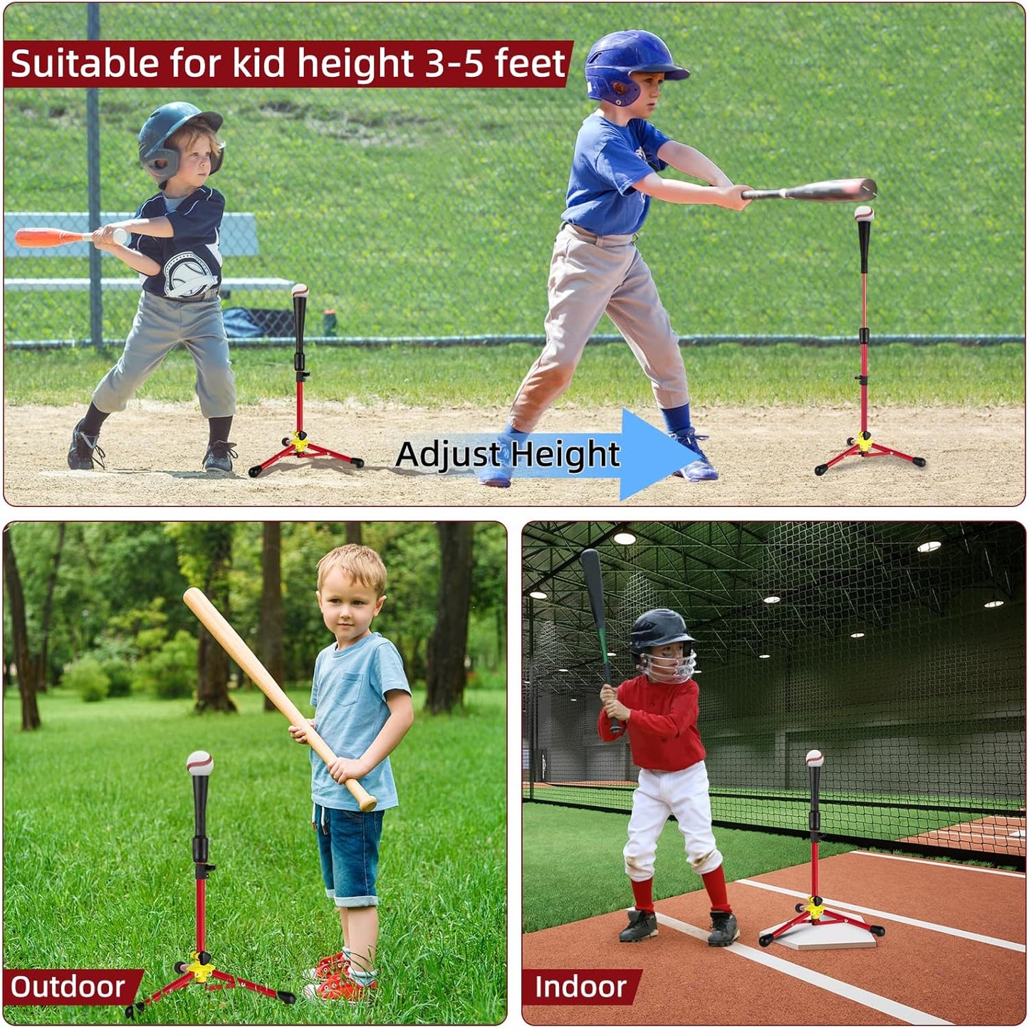 Skiennix Baseball Tee - Adjustable 23.5 to 39.76 Inches | Portable Batting Tee with Carry Bag for Kids Aged 5-12