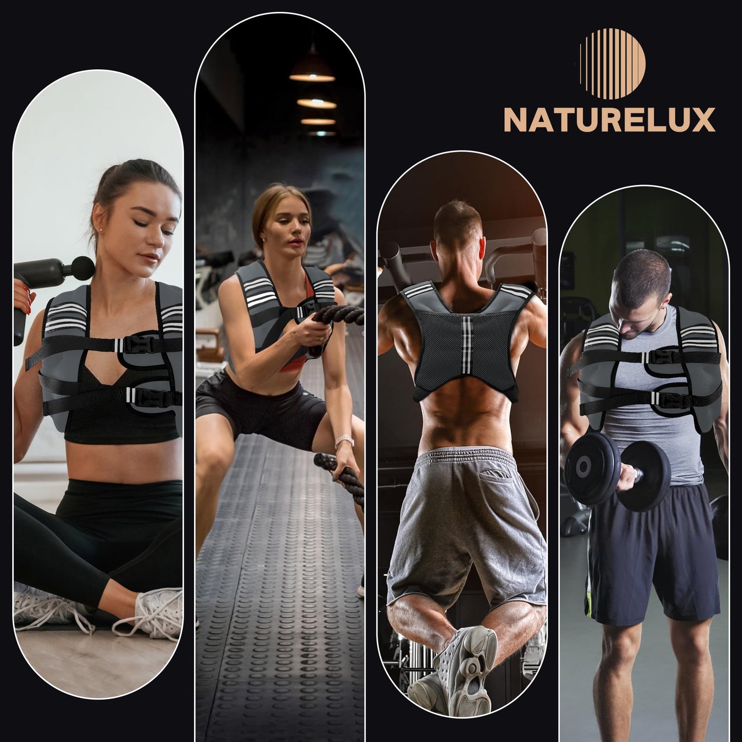 NATURELUX Weighted Vest with Reflective Stripe and Adjustable Buckle Straps, Dark Grey, 25 lbs