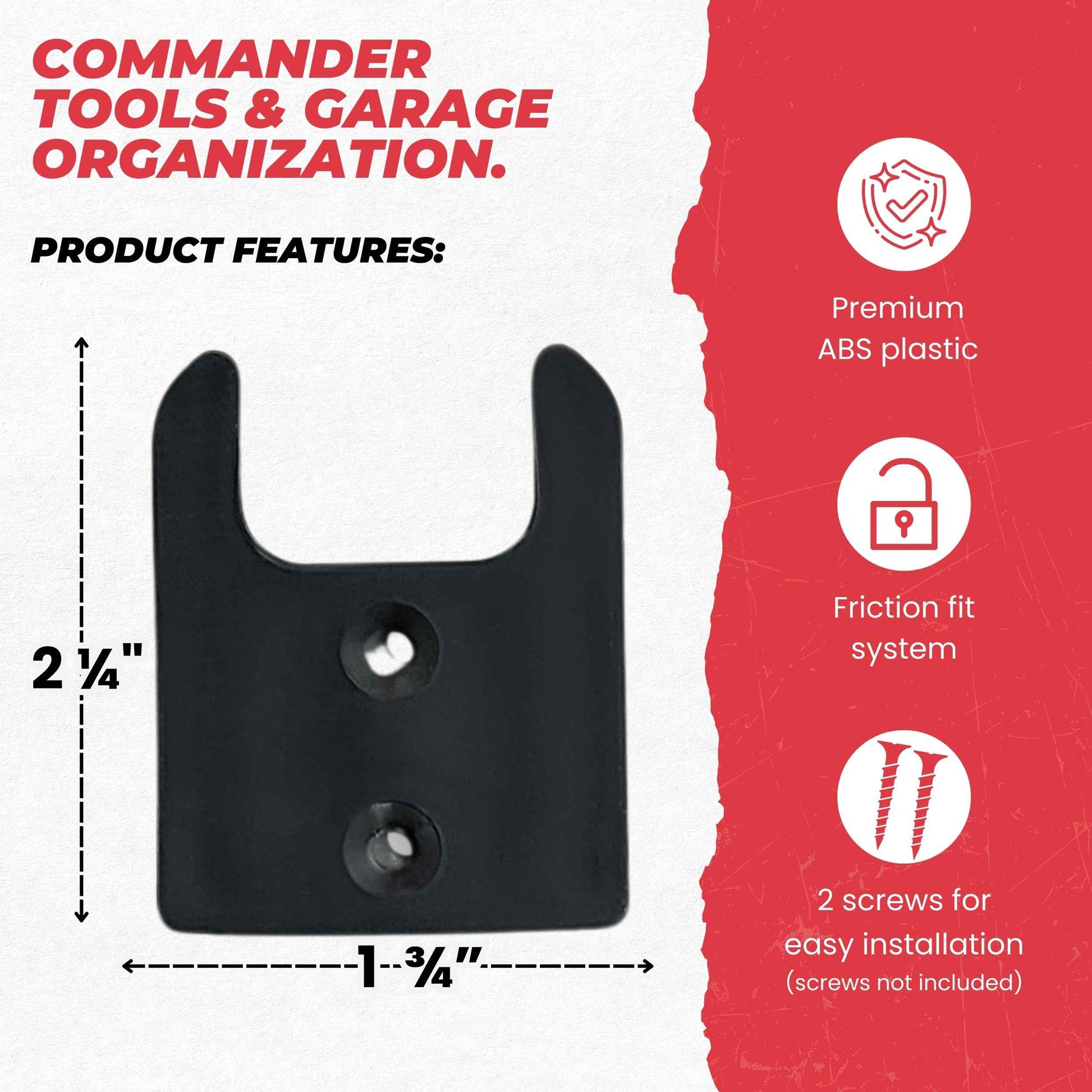 Commander Tool & Garage Organization | Milwaukee Tool Holder, Mounting Plate/Wall Mount, Tool Organizer, and Storage System for M18 Power Tools (Black, Pack of 10)