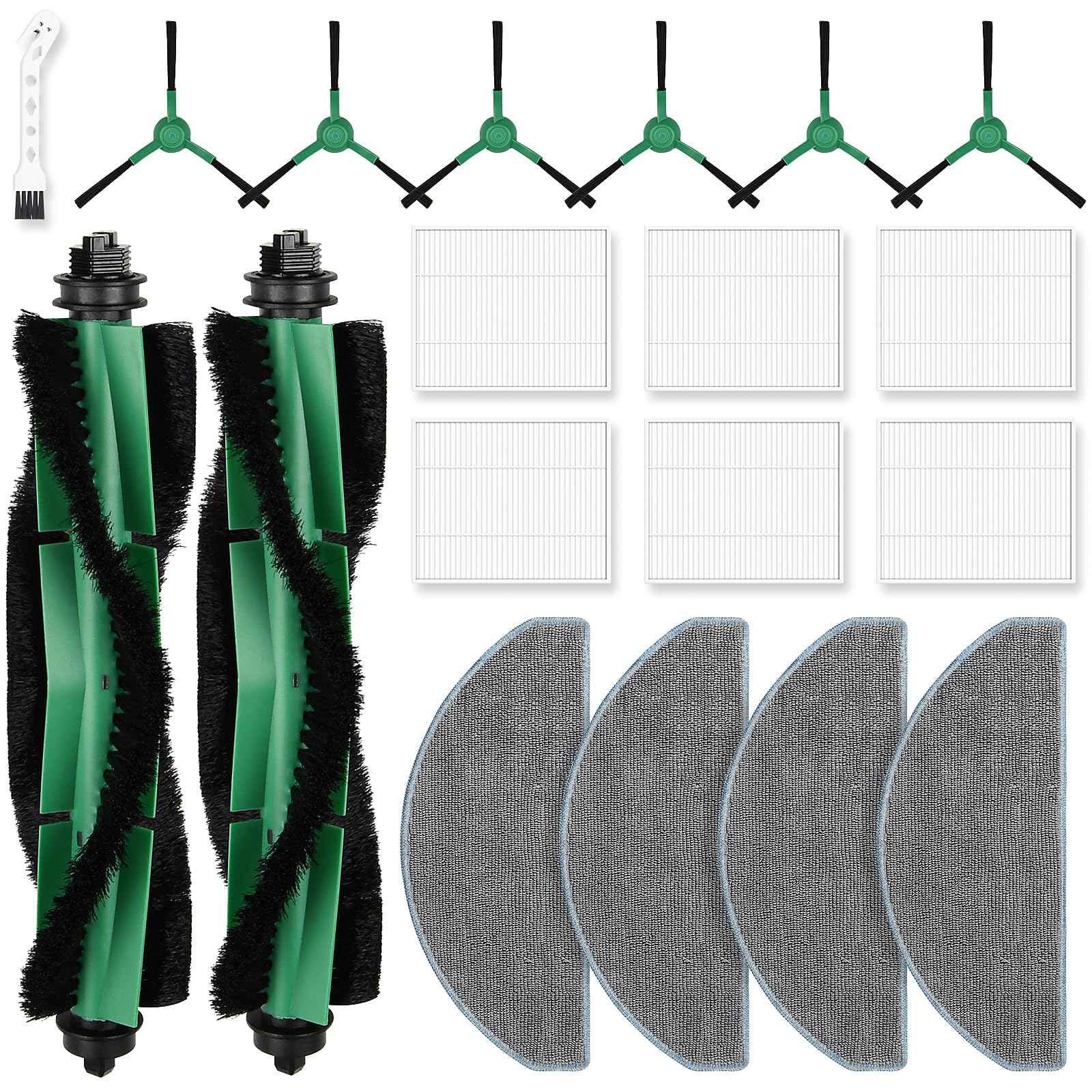 19 Pack Replacement Parts Compatible with iRobot Roomba Essential Y0110/Y0140/Q0120/Q011/Q052/Roomba 104/105 Robot Vacuum, 2 Roller Brush, 6 Filters, 6 Side Brushes, 4 Mop Pads, 1 Cleaning Brush