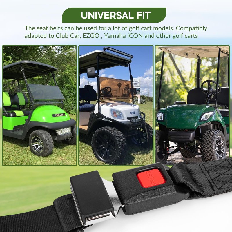 2 Pack Golf Cart Seat Lap Strap Belts Kit Universal Golf Cart Belt Kit Front Rear for Yamaha UTV EZGO, Club Car, Go Kart Not Include Bolts