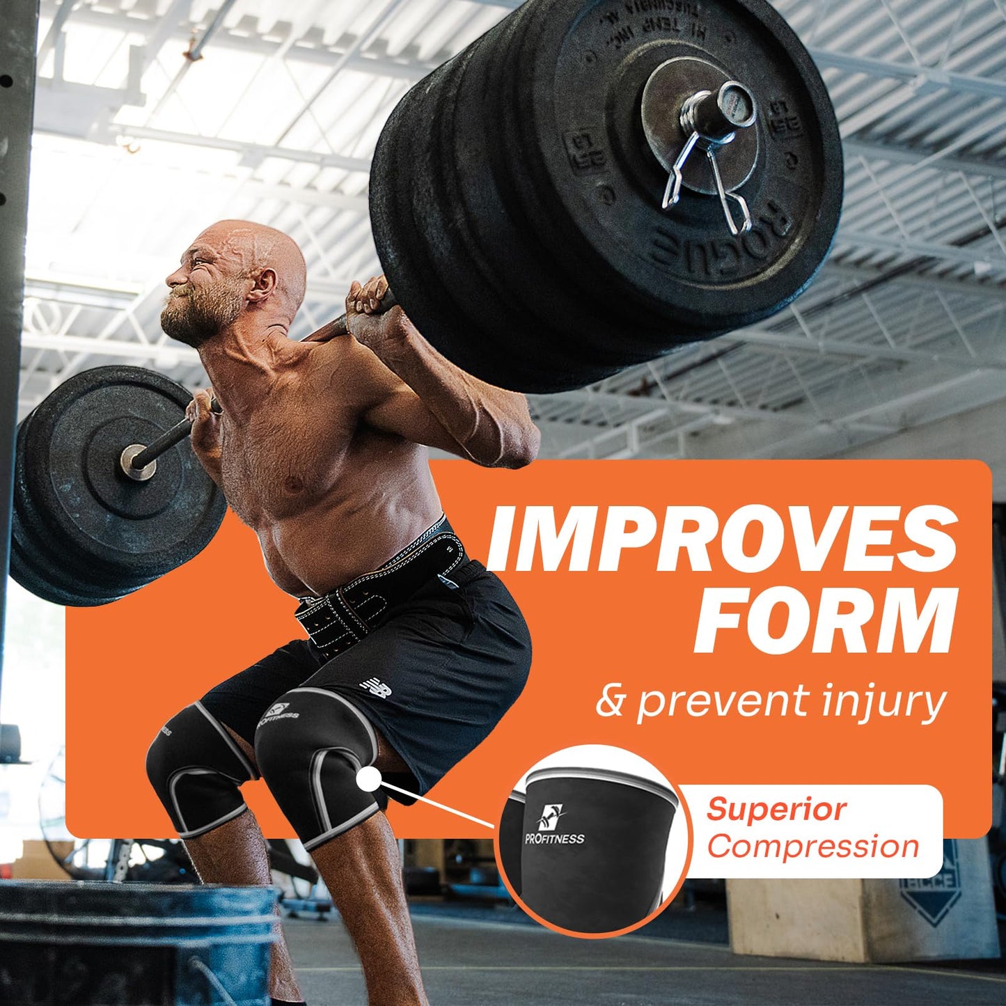 ProFitness Knee Sleeve Weightlifting - Knee Brace for Men Workout Support for Working belt weightlifting Out, belt for weightlifting Squats, Weight Lifting, Functional Fitness (Black/Black, Medium)