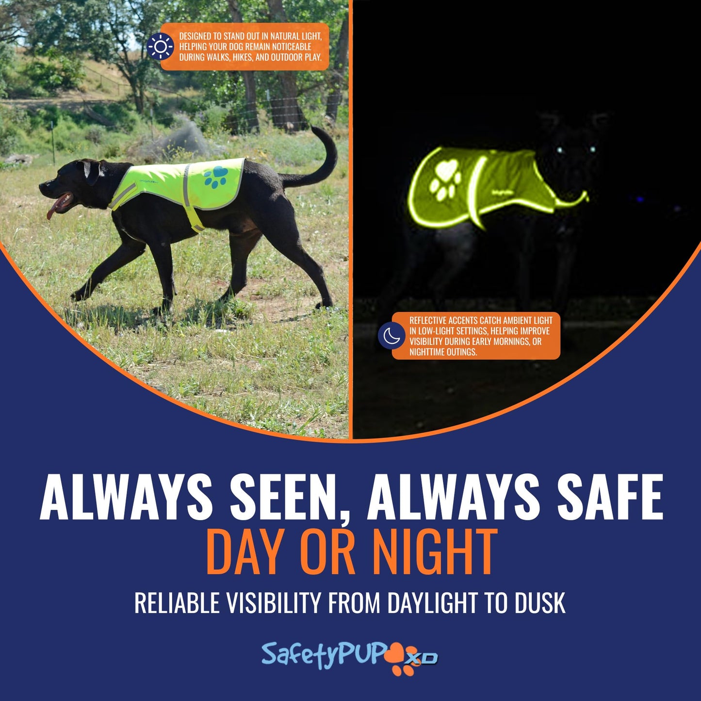 Reflective Dog Vest, Hi Vis Safety Gear for Low-Light Morning & Night Walks