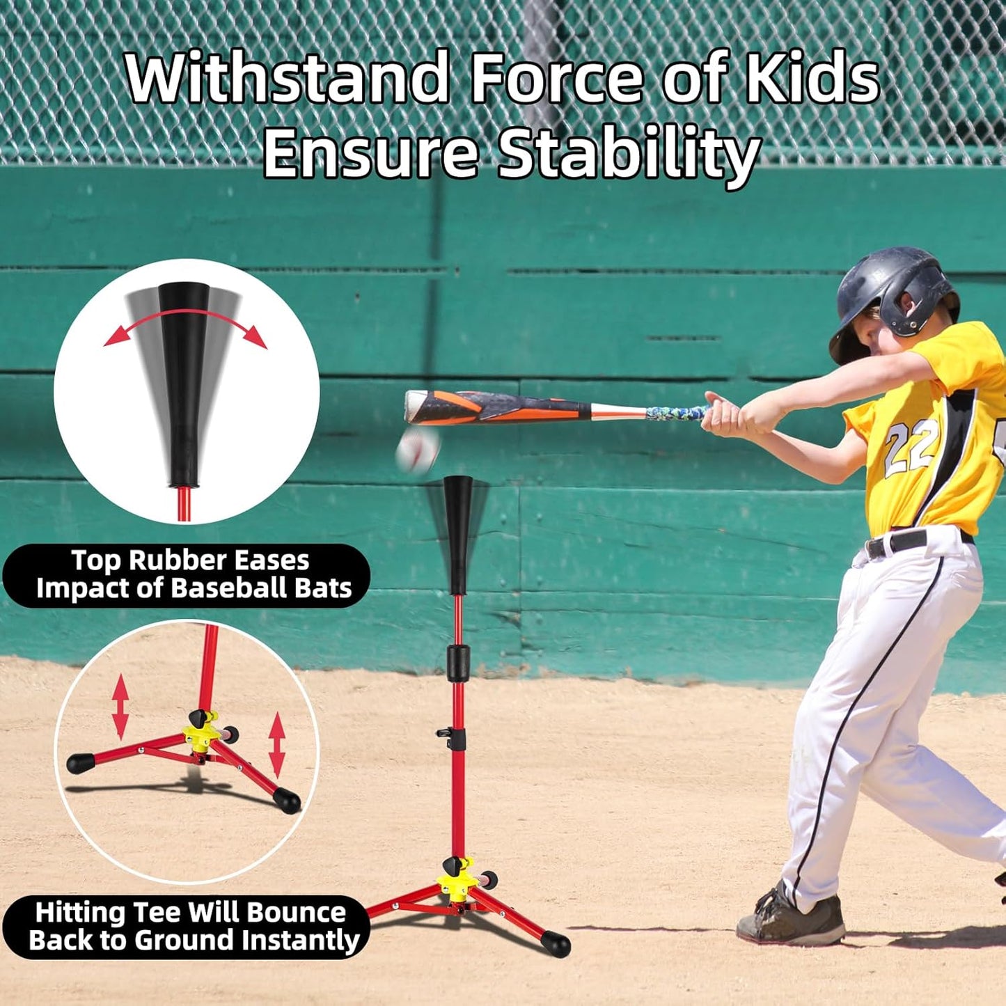 Skiennix Baseball Tee - Adjustable 23.5 to 39.76 Inches | Portable Batting Tee with Carry Bag for Kids Aged 5-12